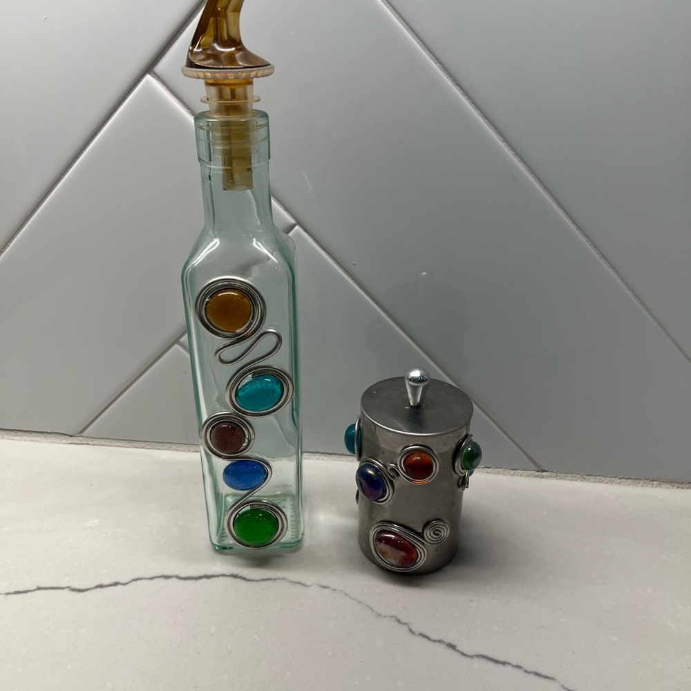 Decorative Glass Bottle and Jar with Colorful Accents from Cottage By the Sea